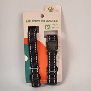 Reflective Leash and‎ Collar Set Pet Trends Medium Black New Same Day Shipping